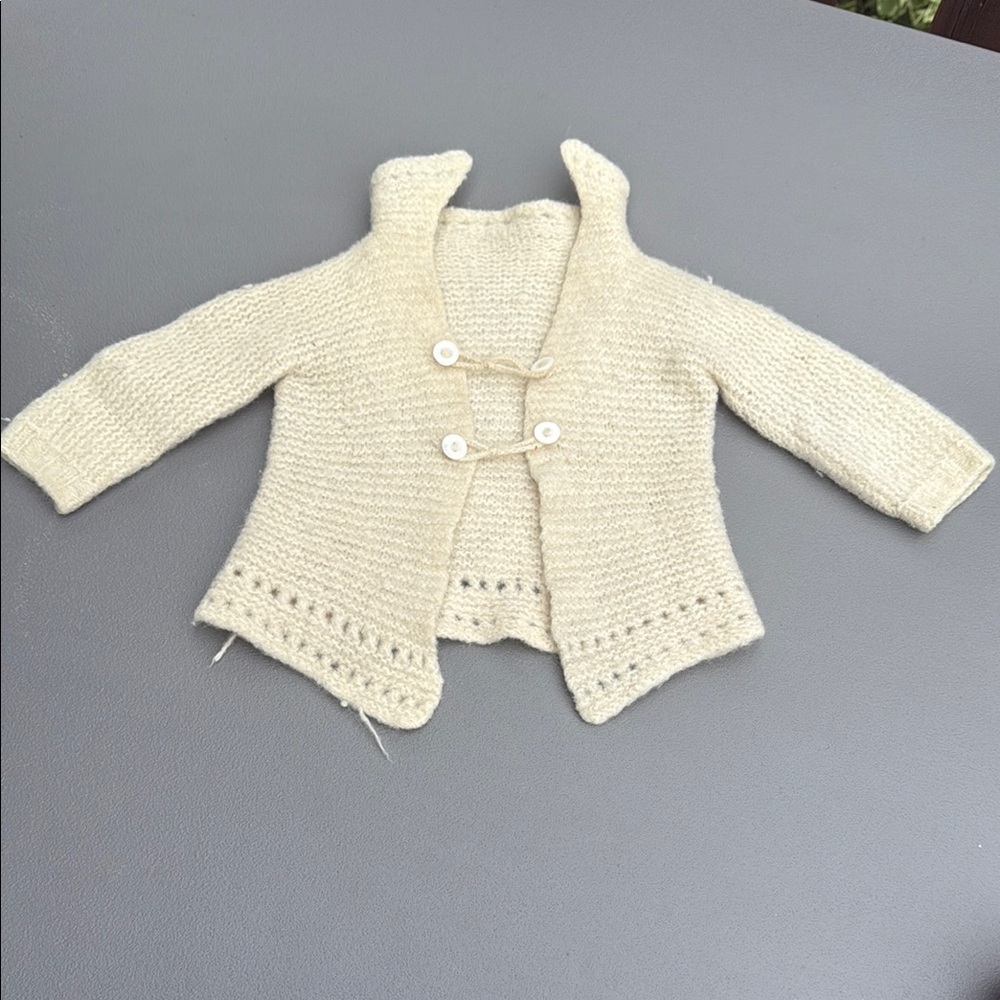 🍄0-6m Vintage handmade baby button loop wool knit Cozy Cream Kids cardigan